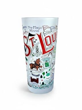 Catstudio St. Louis Missouri Frosted Tumbler Drinking Glass 15 oz Souvenir Art
